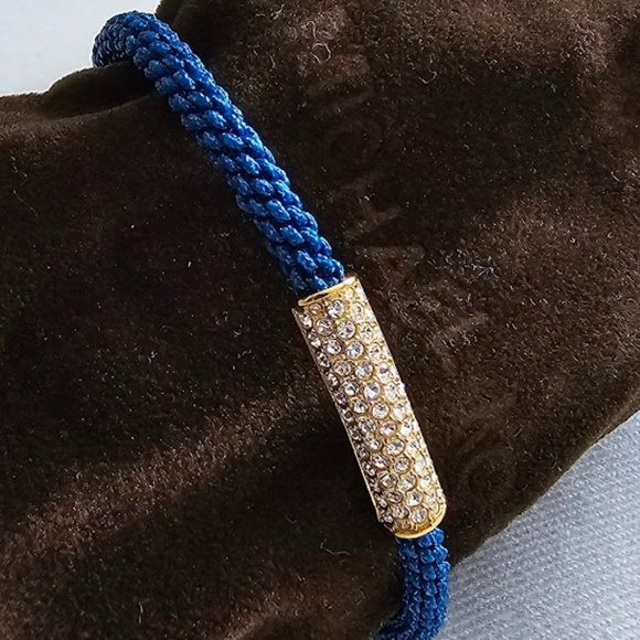MICHAEL Michael Kors Logo Crystal Bar Slider Blue Rope Bracelet Adjustable NWT - Picture 1 of 5
